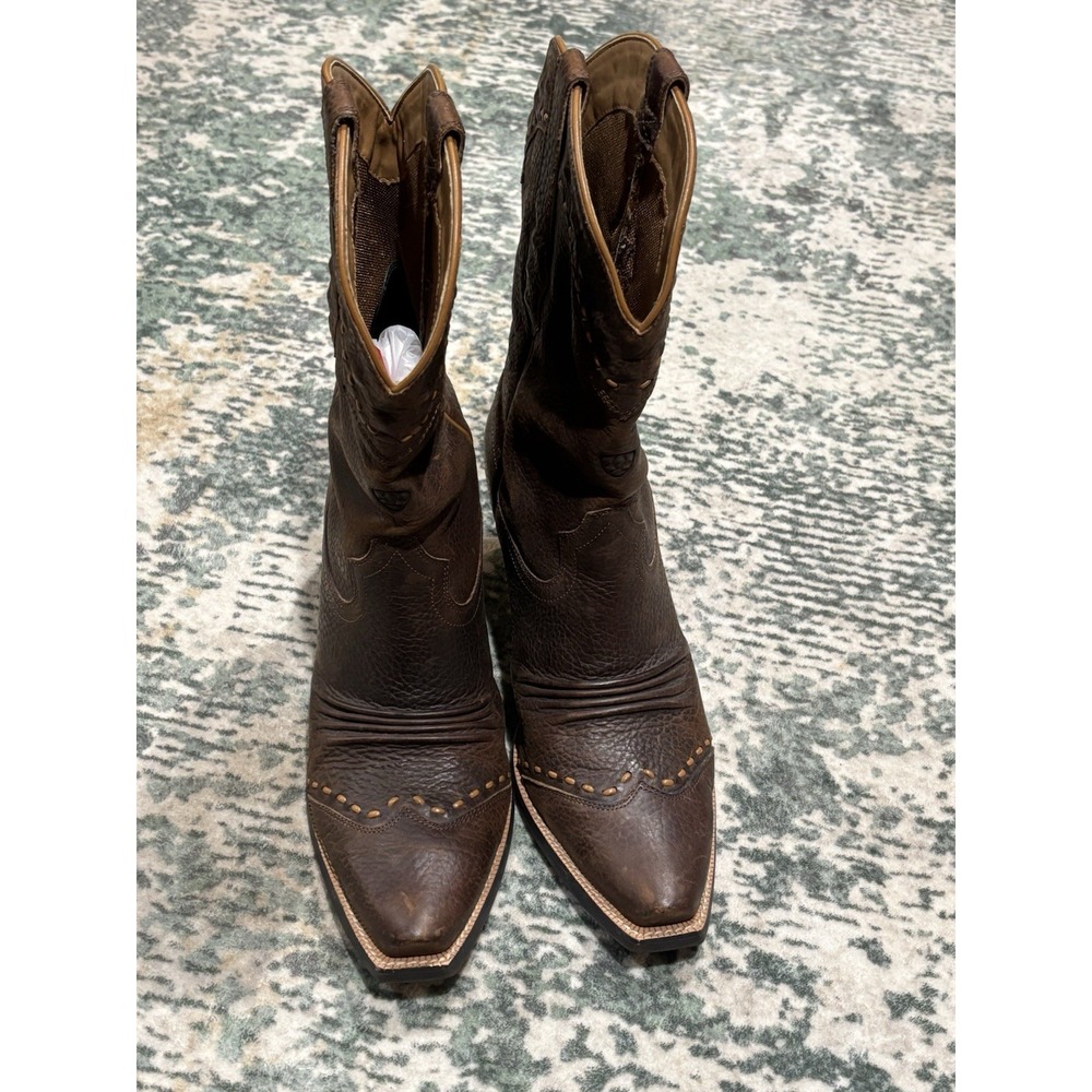 Ariat Brown Leather Western Cowboy Boots with Toe Stitching